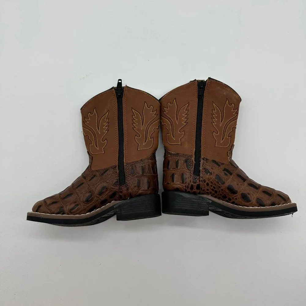 Old west toddler boys 6.0-D side zip exotic print brown square toe